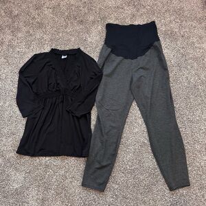 Black Top and Gray Maternity Pants Set